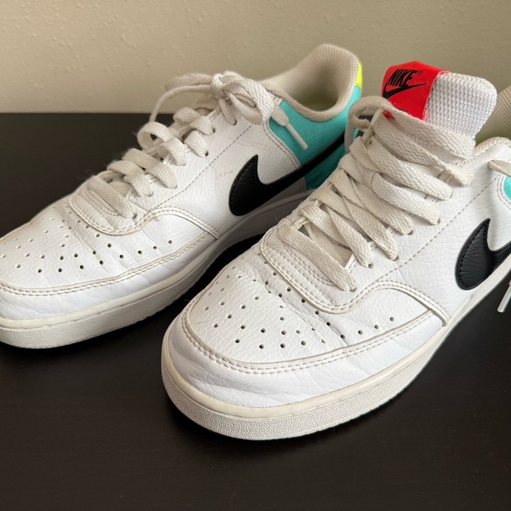 Nike Court Vision Low White Black Teal Sneakers Women’s Size 8.5